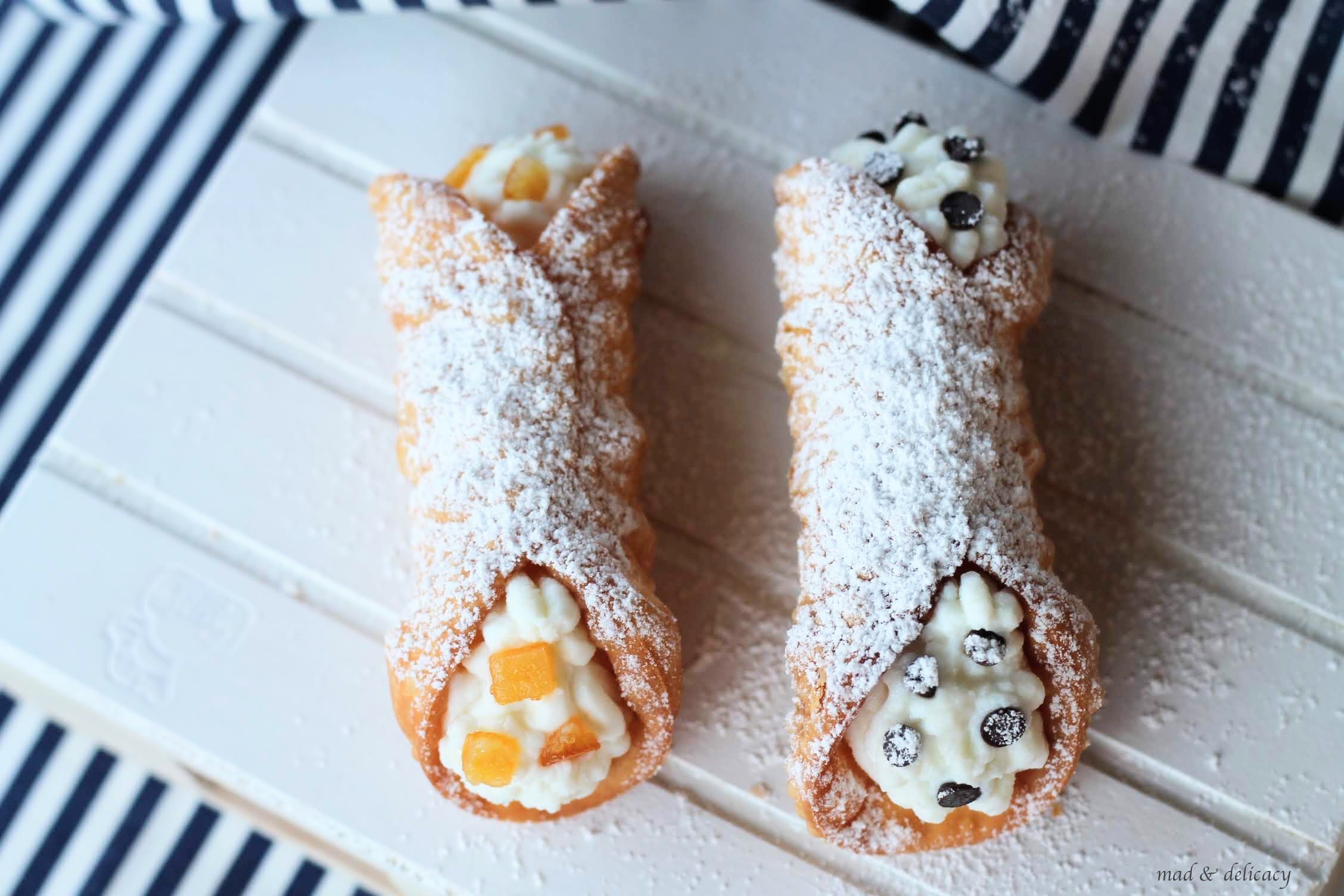 Sicilian Crunchy and Sweet Dessert: Cannoli filled with Ricotta Cheese